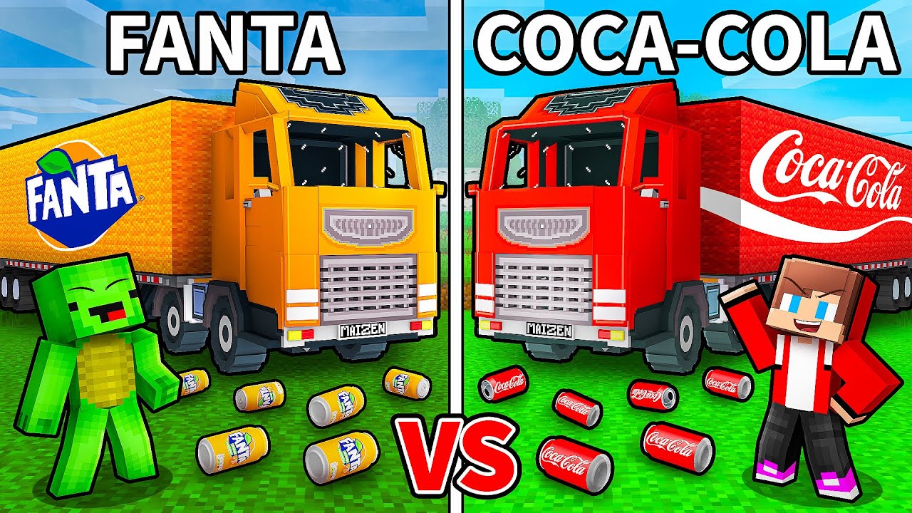 JJ and Mikey: COCA COLA vs FANTA Truck Battle in Minecraft - Maizen