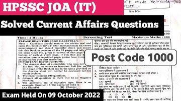 HPSSC JOA (IT) Solved Current Affairs Questions Post Code 1000