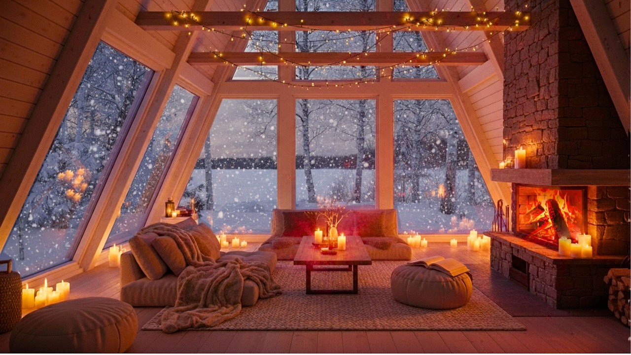 Cozy Winter Cabin Fireplace Ambience 🔥❄️ Crackling Fire Sounds | No Music • No Ads