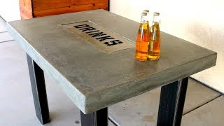 Building a DIY concrete countertop and steel patio table with an insert for holding drinks, or anything else you might want☺ I tried to 