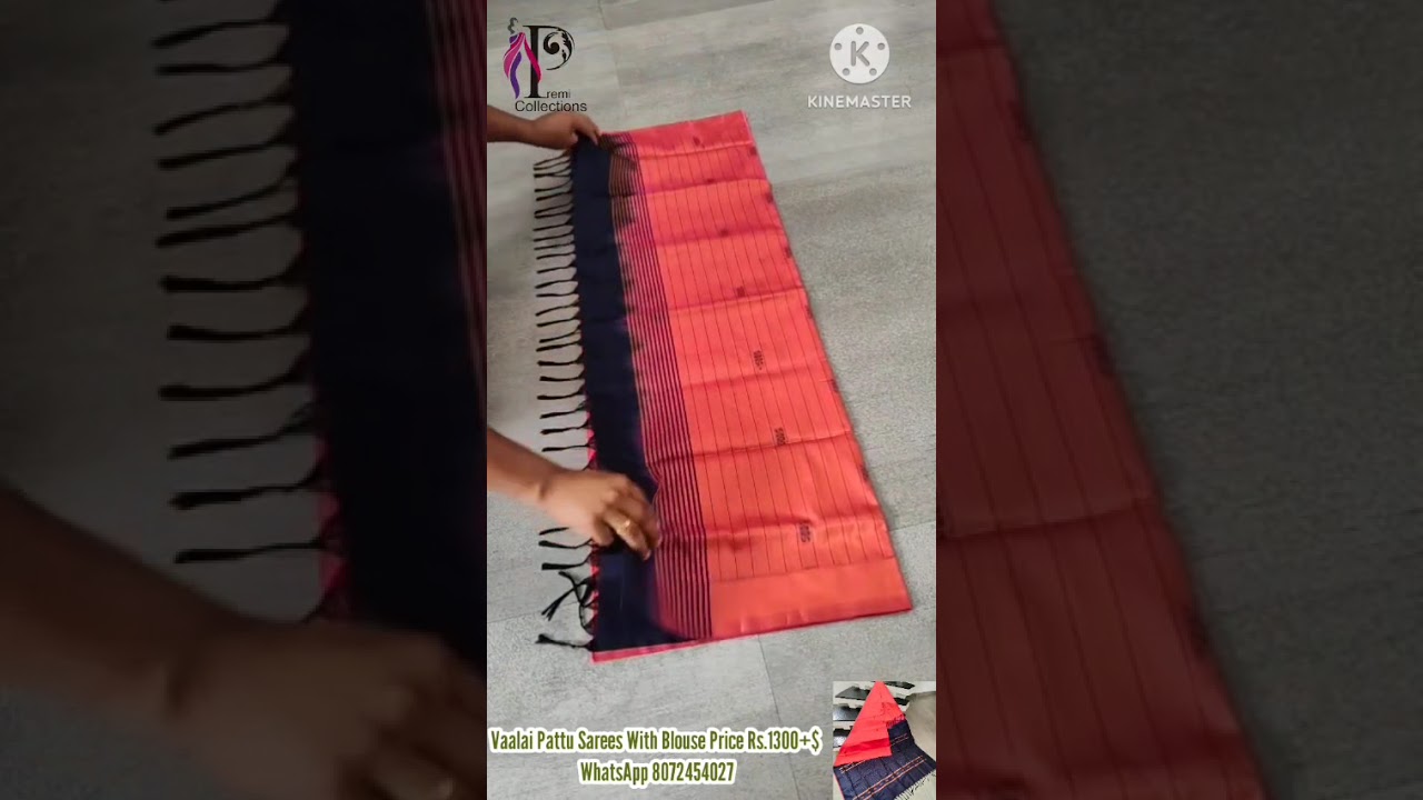 Vaalaipattu Saree Stripe Beach with Navy Blue Pallu&Blouse || Banana Silk Saree Manufacture 