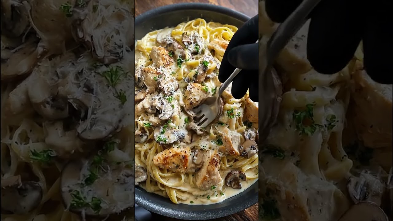 One Pan Creamy Chicken Mushroom Alfredo Pasta 