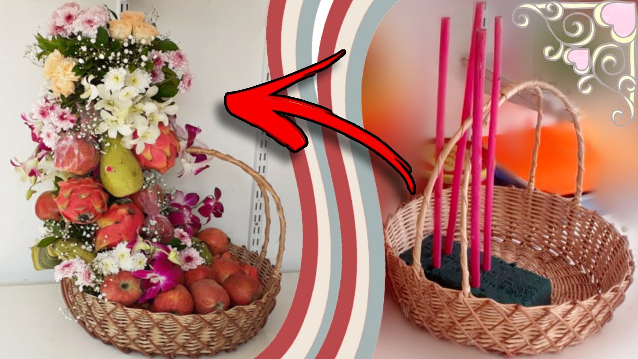 How to make fruit bouquet with flowers // fruit basket arrangement