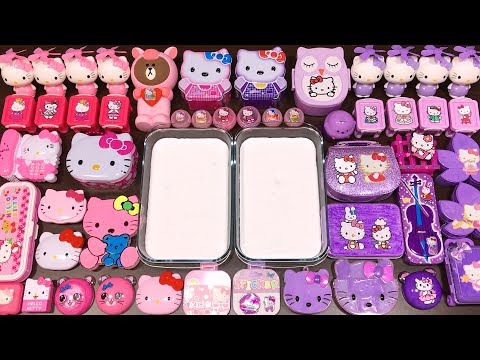 Special Series #30 HELLO KITTY PURPLE Vs PINK !! Mixing Random Things into Glossy Slime