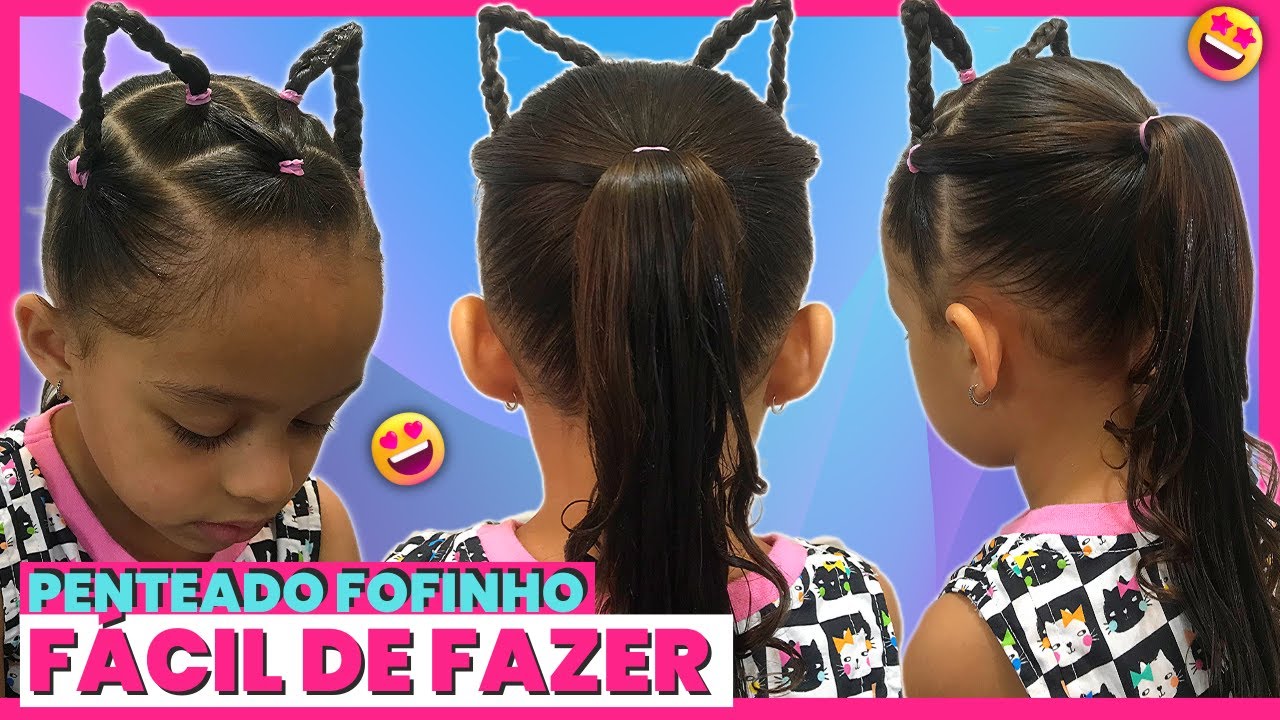 😻FÁCIL DE FAZER! PENTEADO INFANTIL COM ORELHAS DE GATINHO PARA CRIANÇA ...