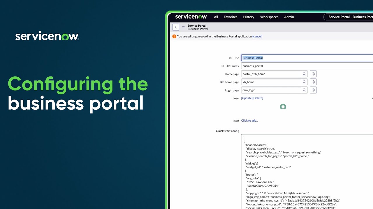 Configuring the business portal