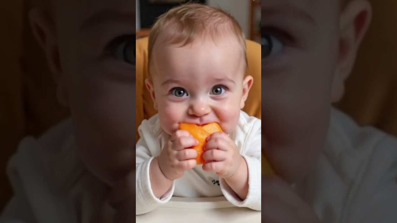 Baby eating papaya 