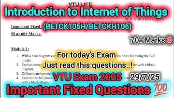 Internet of things(IOT) Important Fixed Questions💯 | Vtu Exam June/July 2025 | 60+ marks🎯