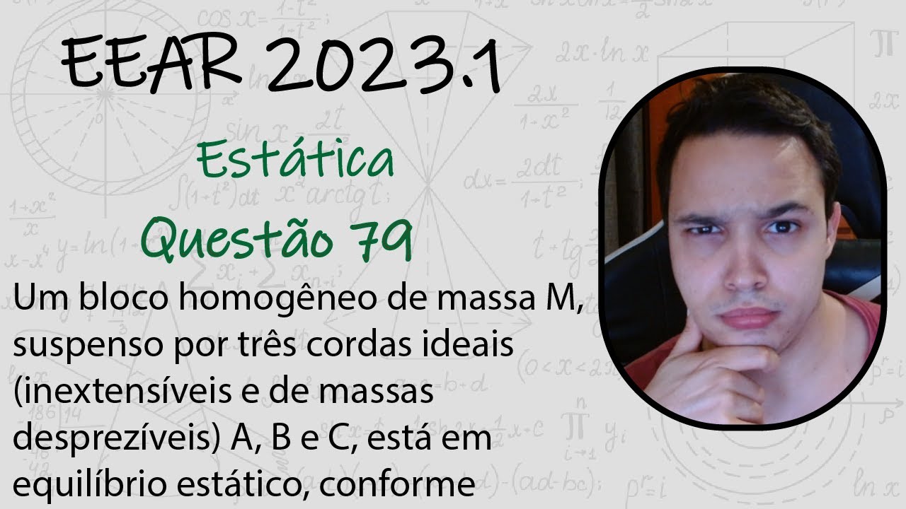 EEAR 2023 - Um bloco homogêneo de massa M, suspenso por três cordas ideais (inextensíveis e de