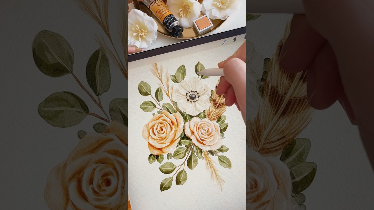 Watercolor Flower Arrangement 🌾🌼🌷🍃 