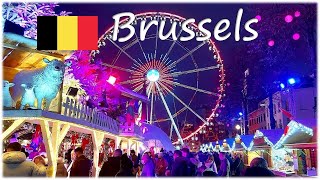🎄🇧🇪 Brussels Belgium City Walk 4K 🌃 4K Christmas Market Walking Tour 🌕 🇧🇪 🎄 (At Night)