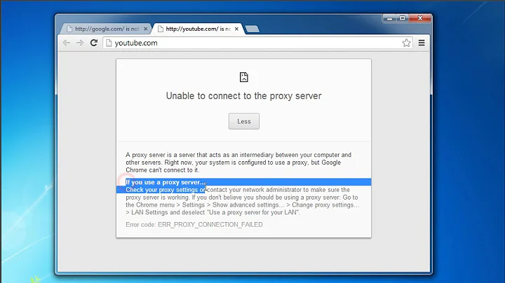 How to fix  "Unable to connect to the proxy server" error