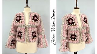 Motifli Tüylü Kolay Örgü Hırka Tarifi Fluffy Crochet Cardigan Tutorial
