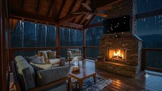 Cozy Cabin Fireplace & Heavy Rain 🔥🌧️ Crackling Fire + Rain on Windows for Sleep Relaxation (1 Hour)