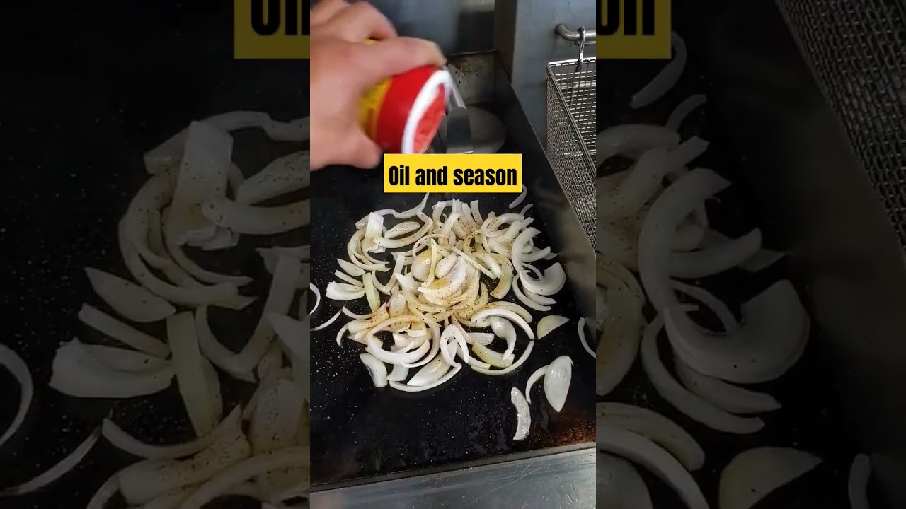 Cooking grilled onions on a flat top!