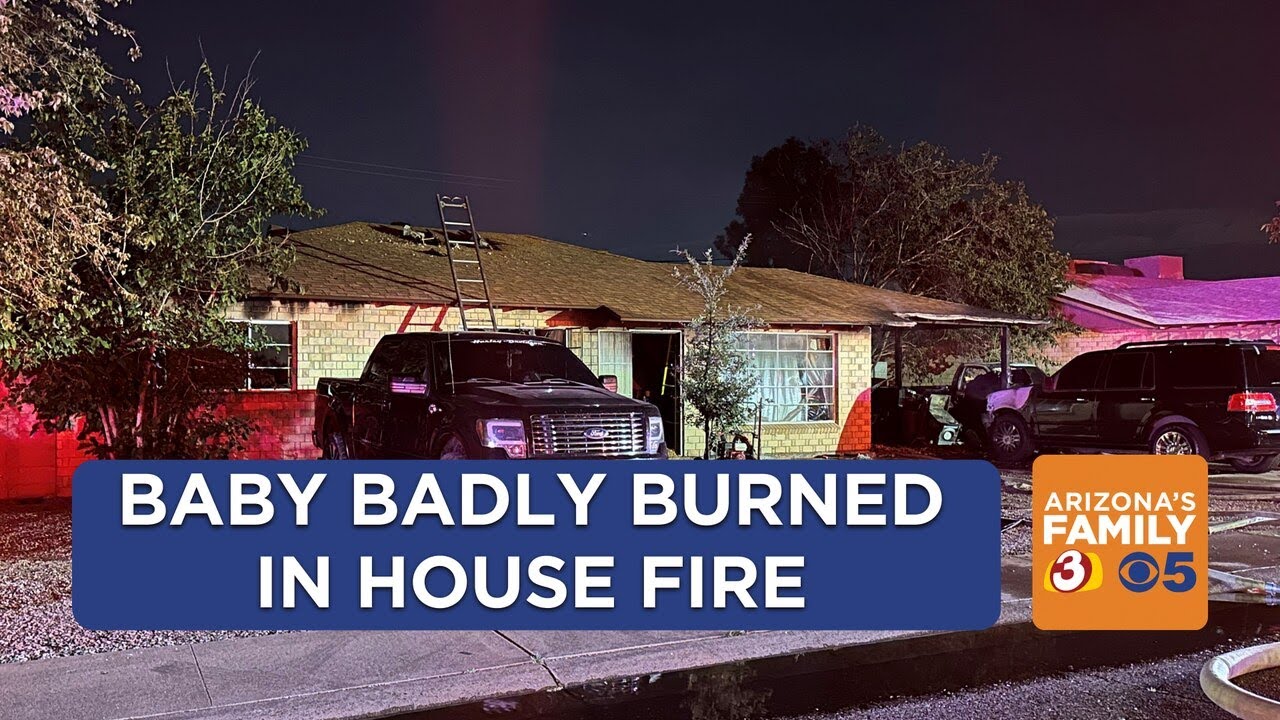 House fire leaves baby badly burned, 2 others hurt in Phoenix - YouTube