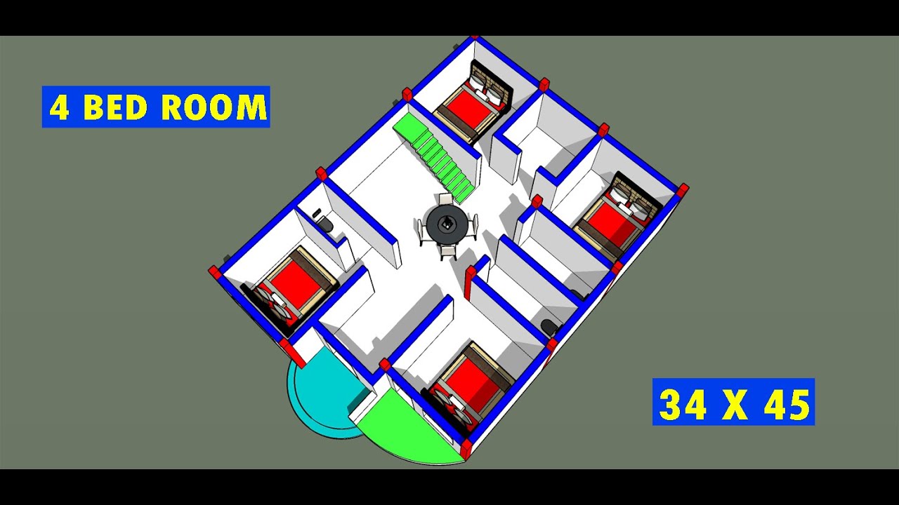4-bed-room-house-plan-ii-34-by-45-ghar-ka-naksha-ii-34-x-45-home-design