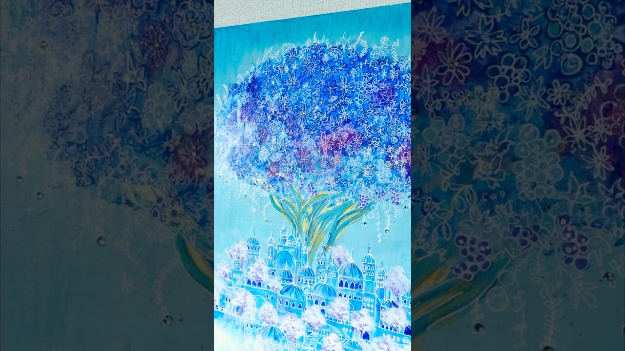雲の上に咲いた、花の街。#アクリル画 #幻想アート #抽象画 #shorts
