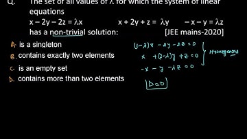 The set of all values of lambda,for which the system of linear equations x-2y-2z=(lambda)x;x+2y+z