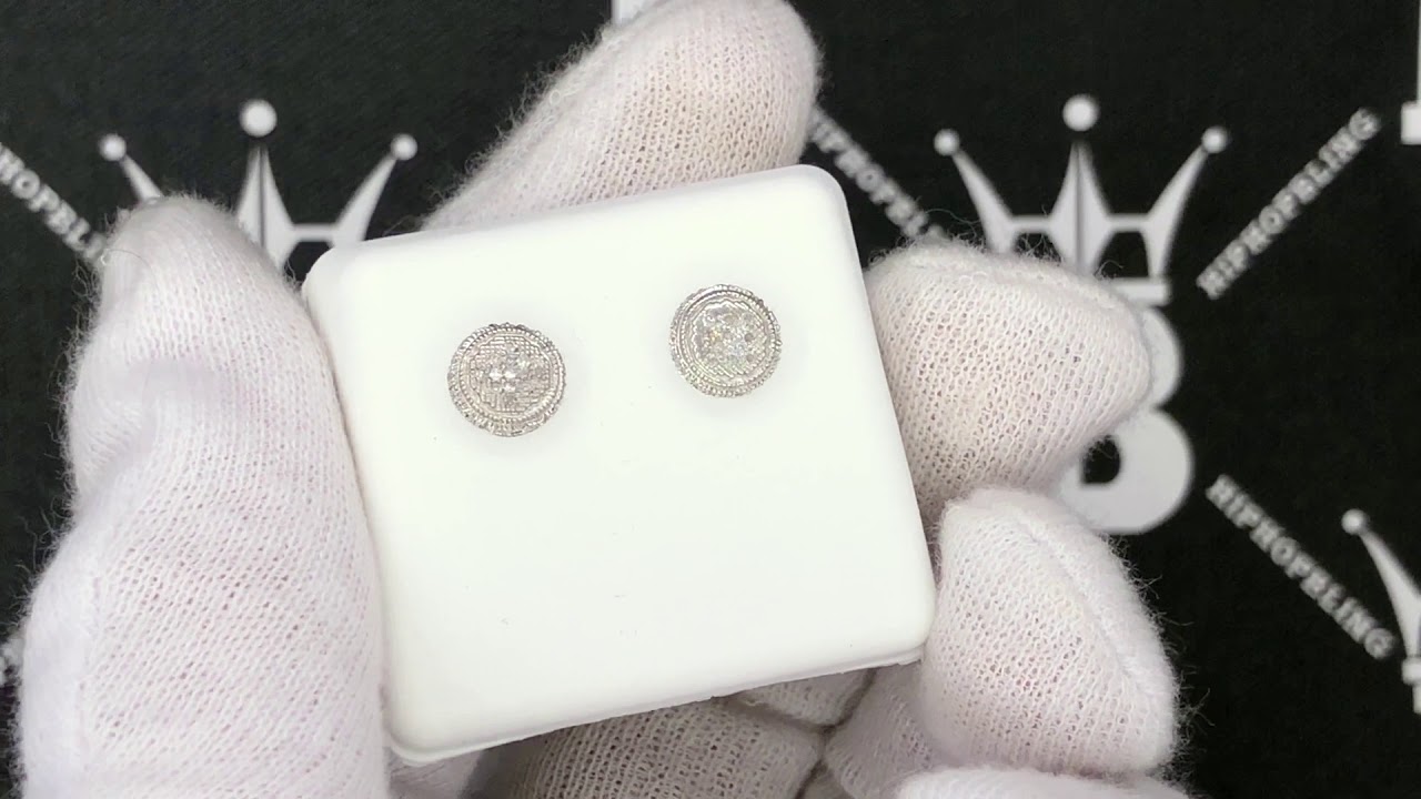 3D Circle Diamond .26cttw Earrings .925 Sterling Silver | Hip Hop Jewelry N60050
