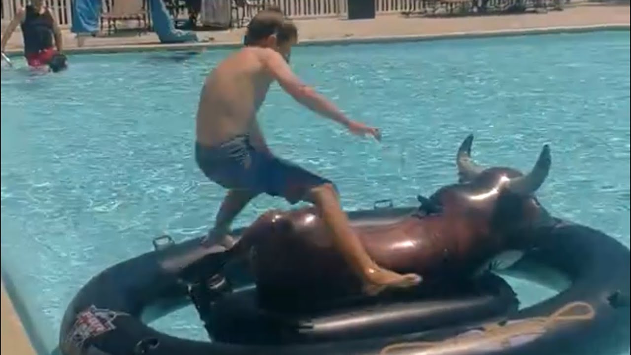 Best Pool Float ever - Can he ride the Bull??? - YouTube