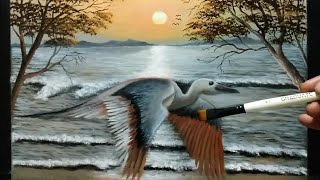 How to paint a seascape with birds on it?|Oil Painting|Time Lapse|MA64