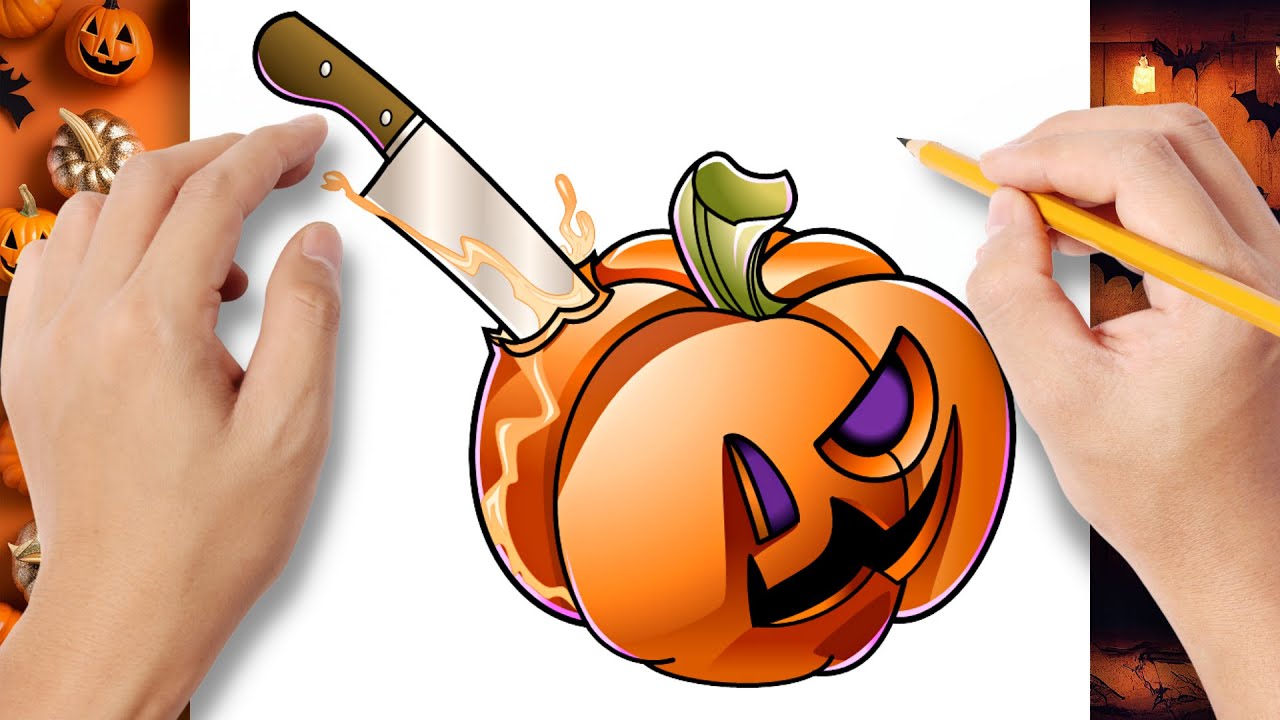 Como DESENHAR ABÓBORA HALLOWEEN - Como DIBUJAR a CALABAZA HALLOWEEN - How  To DRAW HALLOWEEN PUMPKIN 