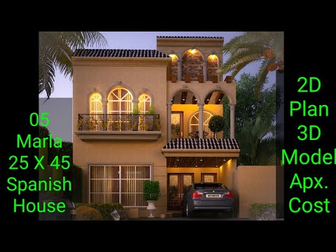 5-marla-spanish-house-🏡-design---5-marla-25x45-spanish-house-plan-and-construction-cost-|urdu-|hindi