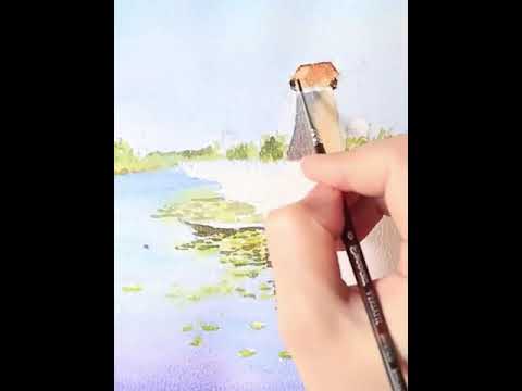 Watercolor Painting | Netherlands Windmill Village Landscape #shorts #watercolor #watercolorpainting