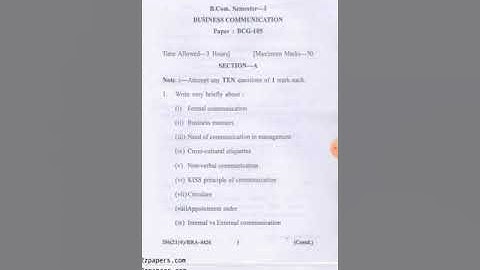 B.Com Business Communication 1st Semester 2016 Question Paper