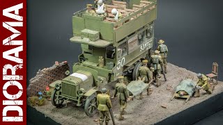 WWI Diorama - London bus ambulance and wounded soldiers (Miniart 1/35 scale model)
