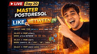 SQL LIVE Day 20 👉 99% People Don’t Know THESE SQL Operators 😱 | LIKE, BETWEEN, IN | Day 20 LIVE