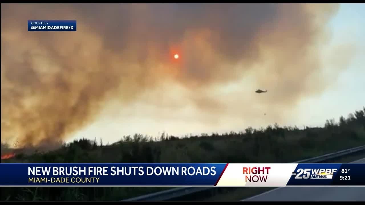Crews battle large brush fire in South Miami-Dade County - YouTube