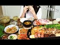 요리 먹방 :) 삼겹살에 볶음밥은 진리지~ 미나리 삼겹살 |  시원한 오이냉국 | 파절이 |  콩나물 무침~.korean pork belly mukbang