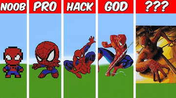 SPIDER MAN Pixel Art Build in Minecraft ! Noob vs Pro vs Hacker vs God - Minecraft Animation
