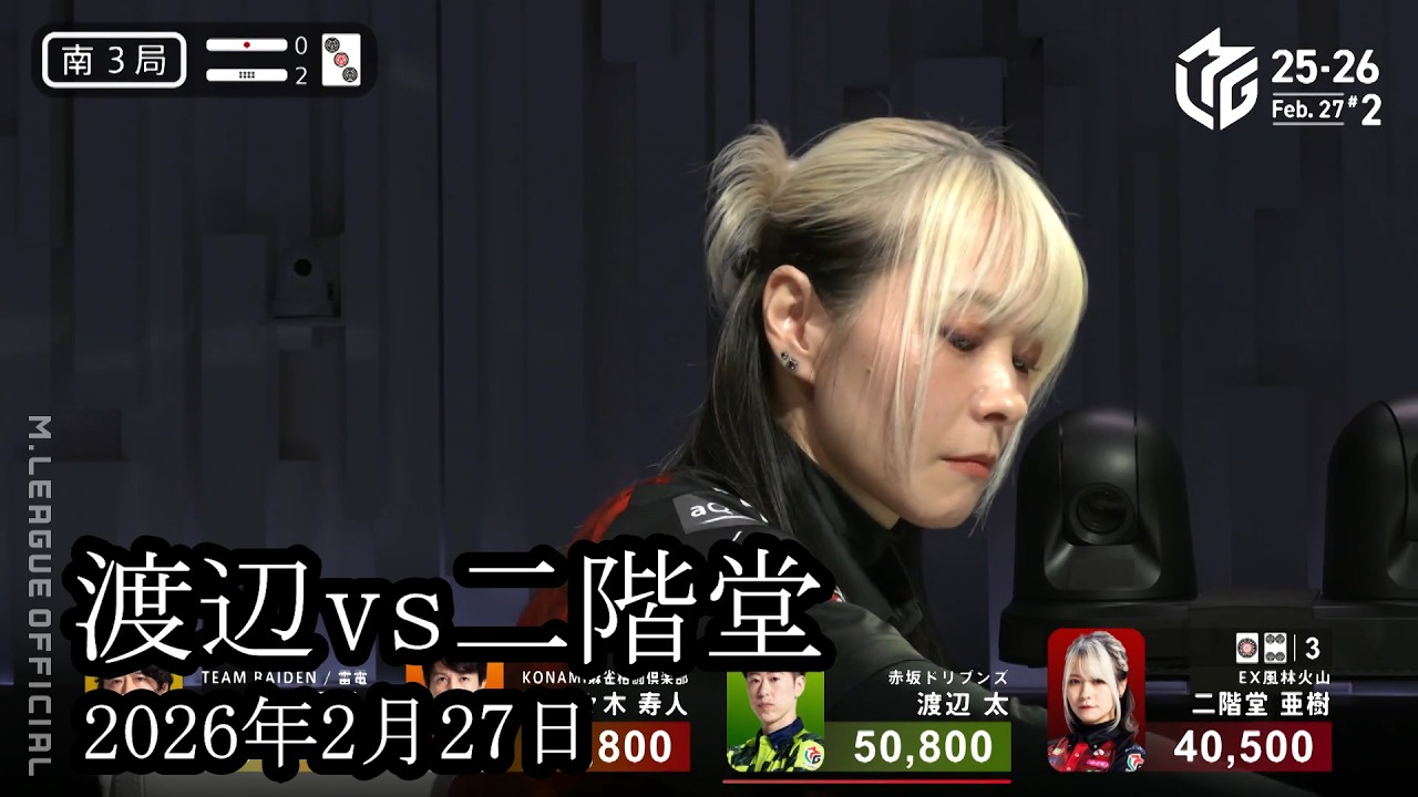 【勝負の一局】二階堂亜樹と渡辺太が卓上で激突‼勝負の一局を迎える【麻雀の虎】