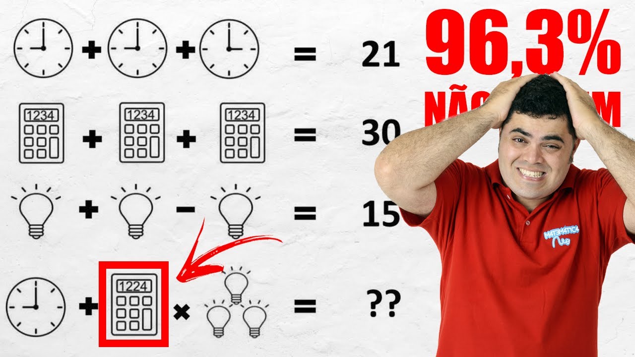 🤯 96,3% NÃO SABEM CALCULAR o Desafio do Relógio 🕘, da Calculadora 🧮 e das Lâmpadas 💡 Você Consegue?