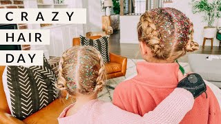 crazy hair day buns tutorials easy with sparkles | little girl hairstyles