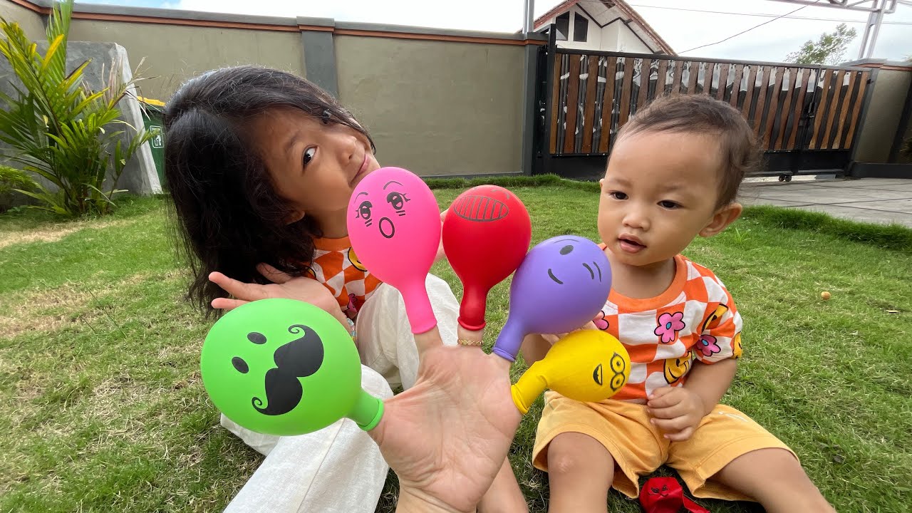 Bermain Balon sambil Bernyanyi Finger Family Song |Popping Balloons & Water Balloon Challenge #vlog