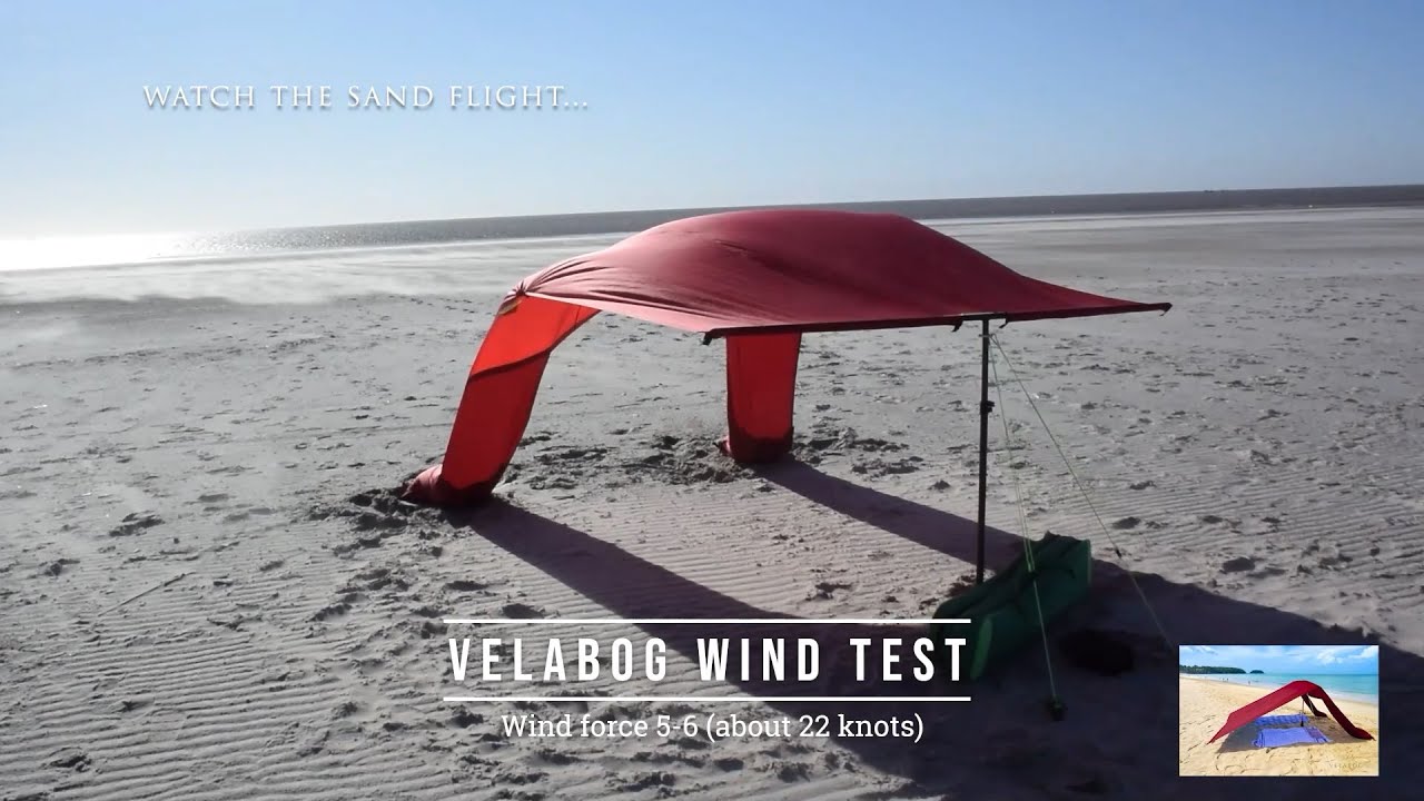 Strand Sonnensegel Zelt Velabog Breeze. Bester Sonnenschutz Strand.  Windtest in Sankt Peter-Ording. 