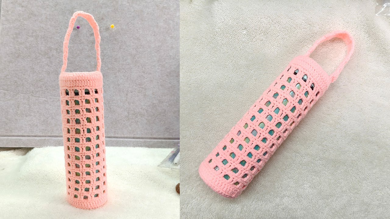 How to Crochet a Mesh Pattern Water Bottle Holder | Step by Step Guide