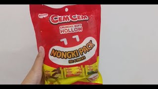 Review Cemcem Crunchy Soft Hollow Nongki Pack (Isi 6 Bungkus, ada 3 Rasa Harga Rp9.500)