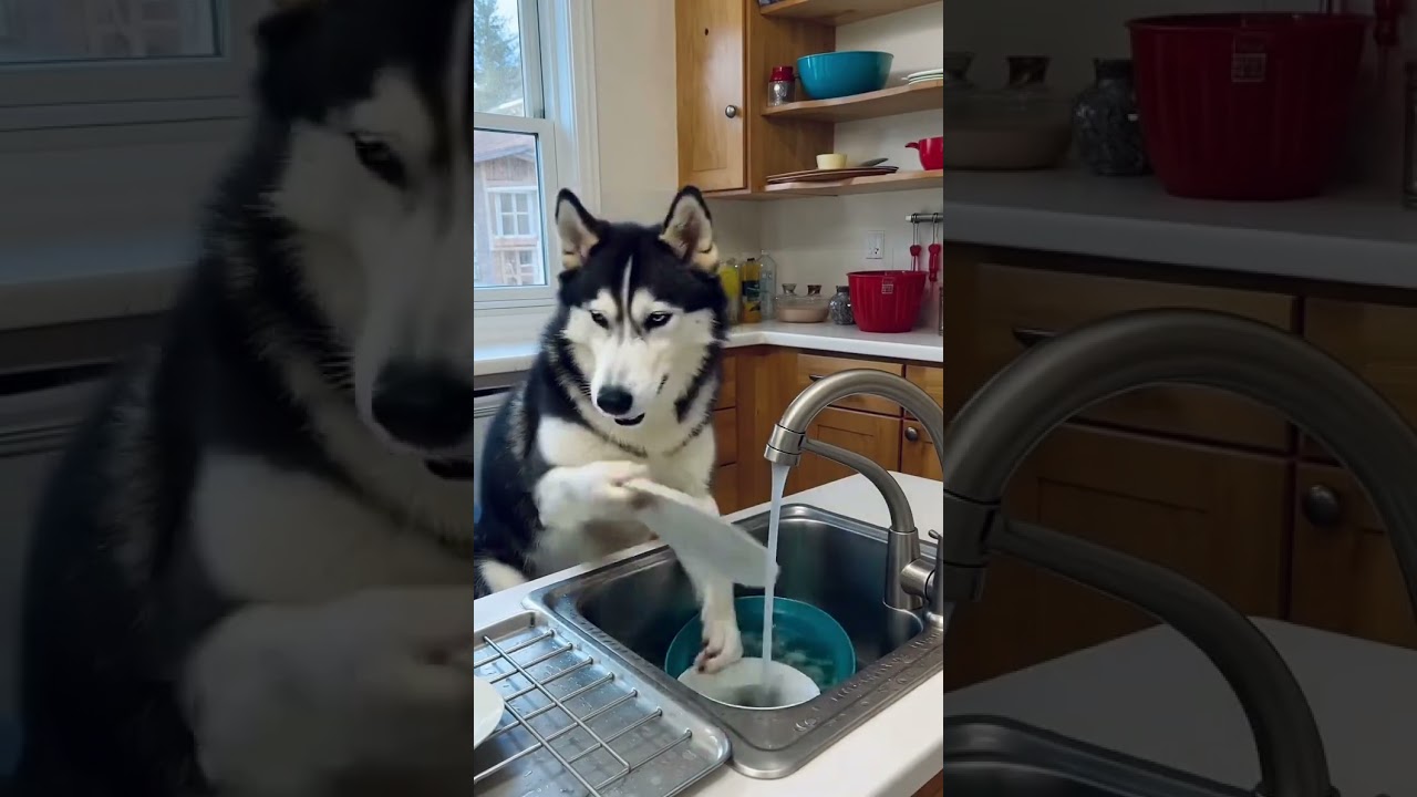Husky washing plates  