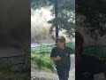 ‘Oh my God’: terrifying moment workers run for their lives as wall of water closes in | 5 News