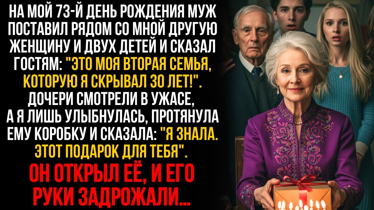На мой 73-й юбилей муж привёл семью, которую скрывал 30 лет — я улыбнулась и протянула ему коробку…