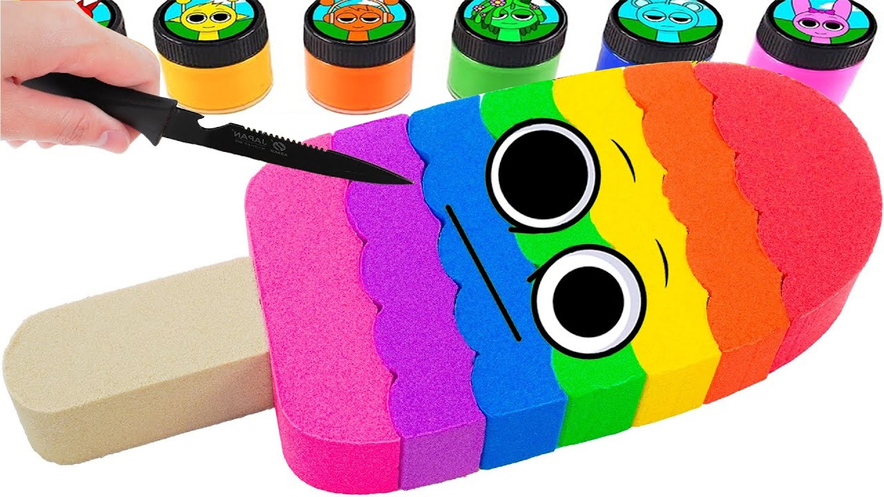 Vídeo satisfactorio: Cómo hacer helado arcoíris con corte de arena cinética ASMR