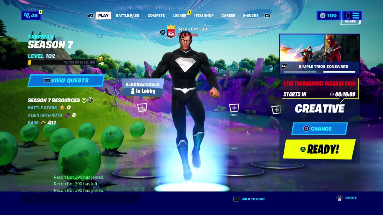 Shadow Superman built in emote showcase in lobby