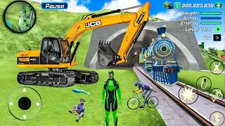 Rope Frog Ninja Hero Strange Gangster - Construction Excavator at Train Station - Android Gameplay screenshot 3