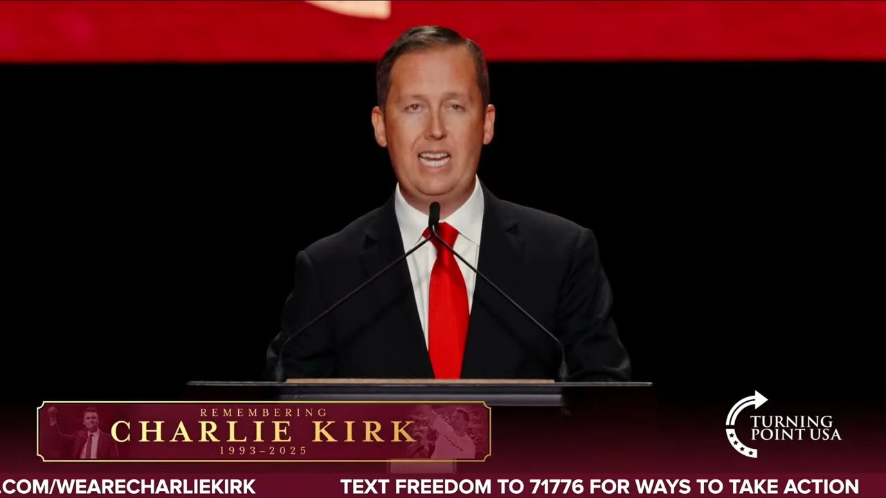 🇺🇸 Sergio Gor speaks at Charlie Kirk Memorial by Turning Point USA in Glendale, Arizona