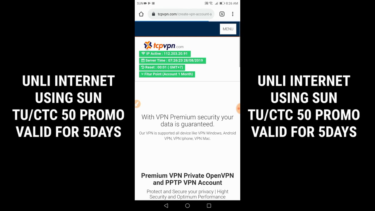 UNLIMITED INTERNET FREE VPN WORKING FOR ANDROID WITH  SUN TU/CTC PROMO